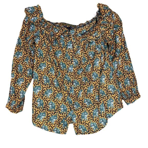 J Crew Elephant Ruffle Off the Shoulder Button Up Ruffled Top - Picture 1 of 5